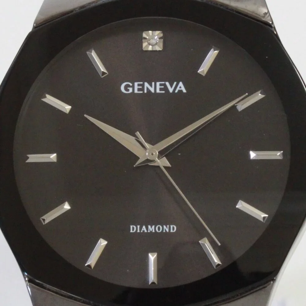 Geneva Men's Casual Watch Diamond At 12 Integrated Bracelet 42mm
